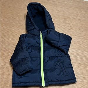Wonder Nation Navy Puffer Jacket with Bright Green Zipper Size 18 mos